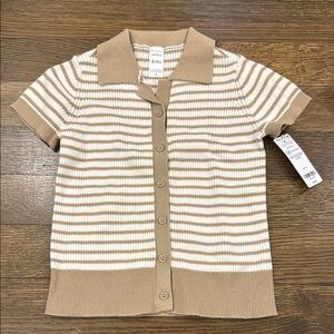 Girls' Striped Polo Shirt - Beige and White